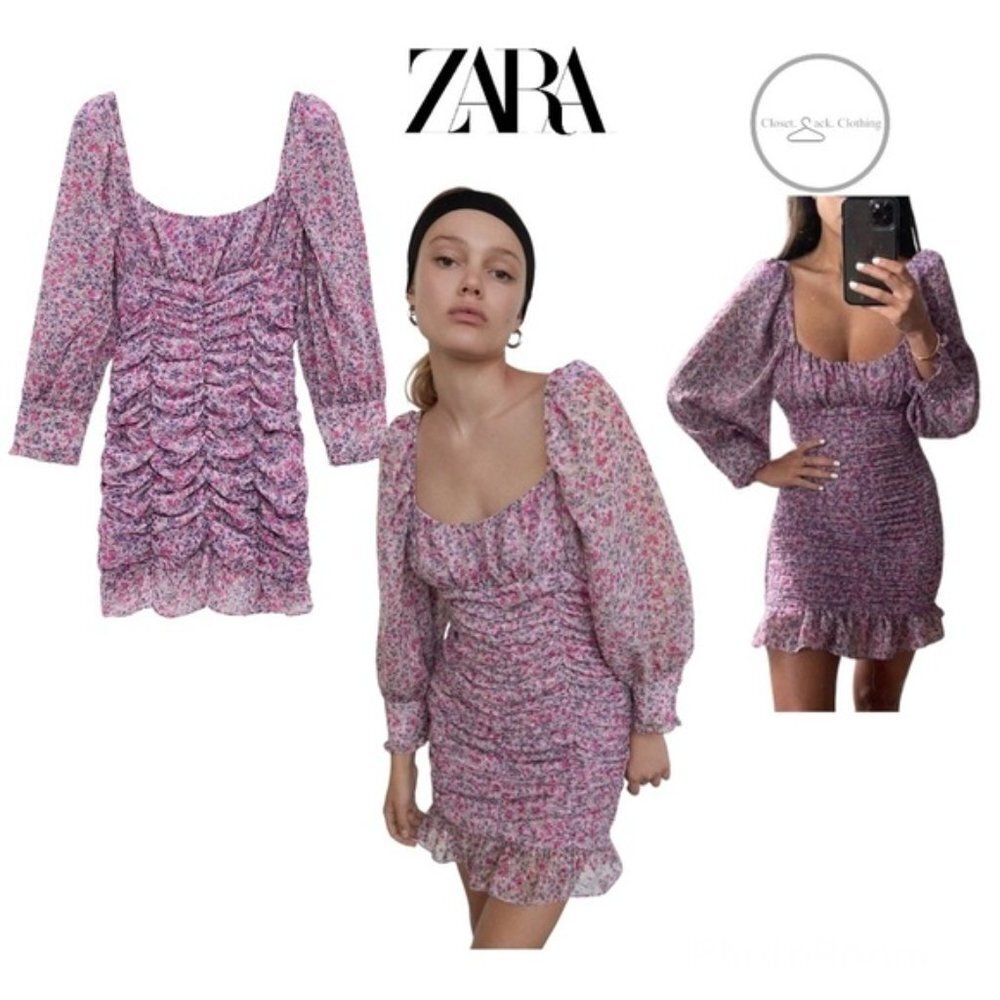 Blogger Fav ZARA FLORAL PRINTED DRESS WITH DRAPING Size Medium - Picture 1 of 15